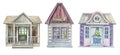 Watercolor illustration of cute garden houses, country house, shed, cottage Royalty Free Stock Photo